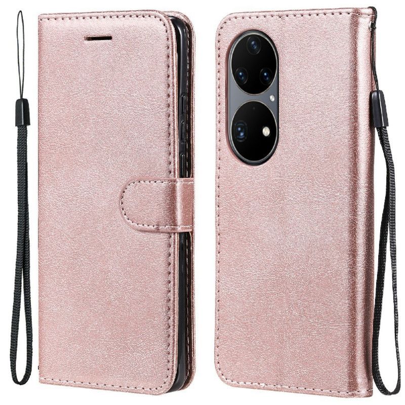 Folio Deksel Til Huawei P50 Pro Med Kjede Skinneffektstropp