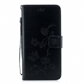 Folio Deksel Til Huawei P Smart Z / Honor 9X Med Kjede Thong Sommerfugler Og Blomster