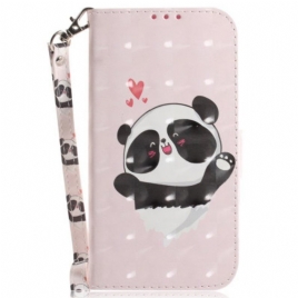 Folio Deksel Til Xiaomi Redmi Note 12 4G Med Kjede Panda Love Med Snor