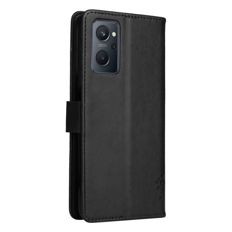 Folio Deksel Til Realme 9i Med Kjede Tre Og Strappy Cat