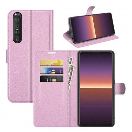 Folio Deksel Til Sony Xperia 1 III Klassisk Litchieffekt