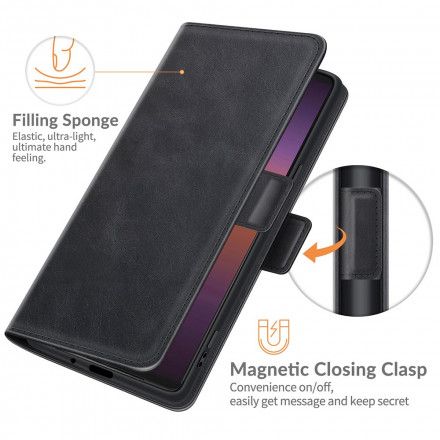 Folio Deksel Til Sony Xperia 1 III Lærdeksel Klassisk Dobbel Klaff