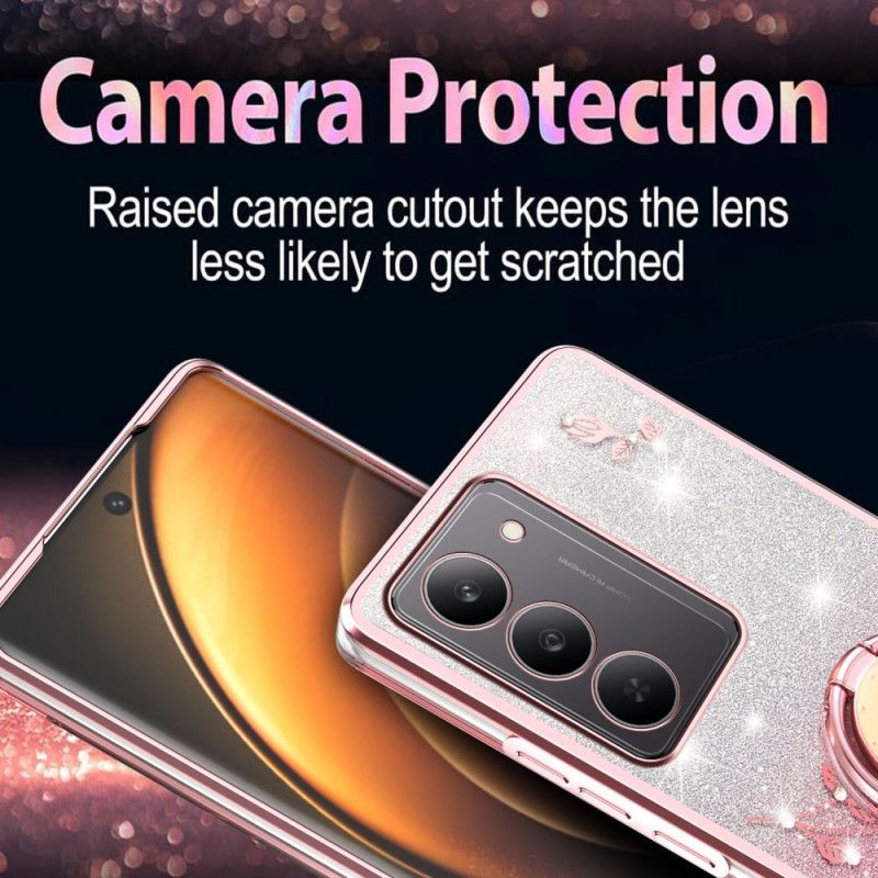 Deksel Realme 14x 5g Kadem Ringholder Med Blomster Og Strass