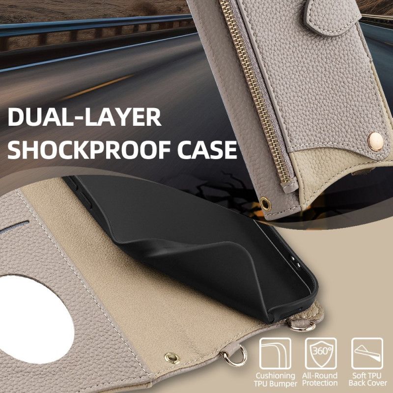 Folio Deksel Realme 14x 5g Tofarget Lommebok Med Kjede