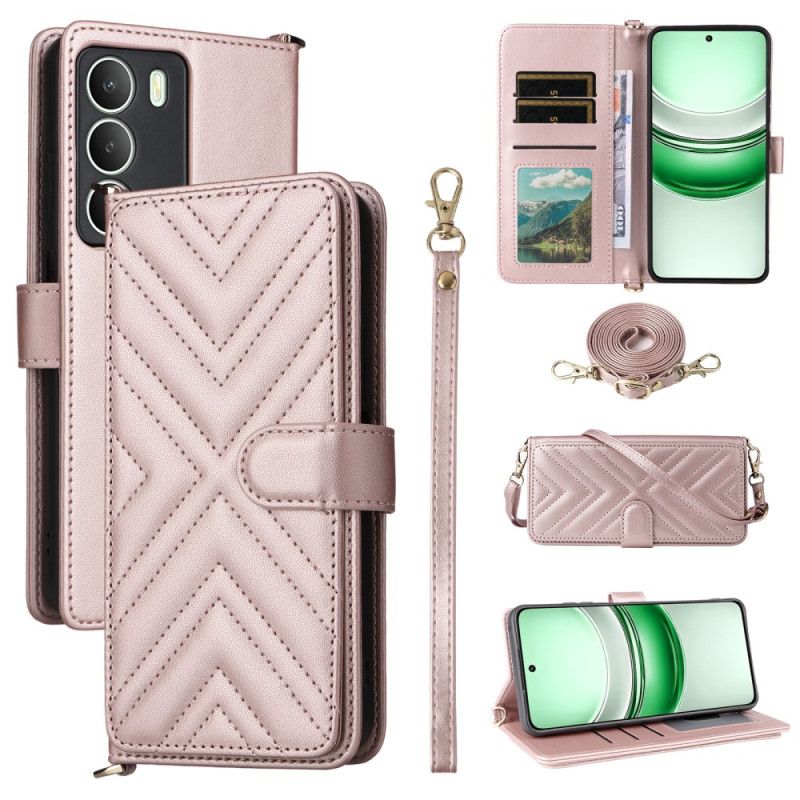 Folio Deksel Til Realme 14x 5g Vattert Med Stropp Og Skulderstropp