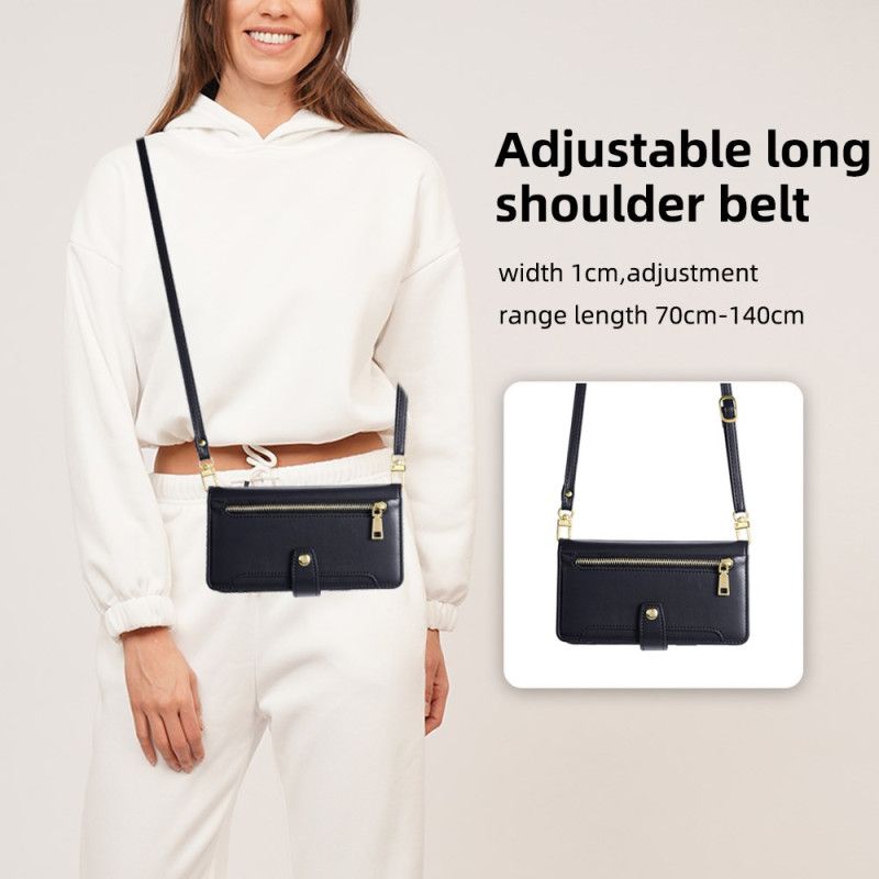 Lærdeksel Folio Deksel Realme 14x 5g Mobildeksel Lommebok Med Glidelås Og To Stropper