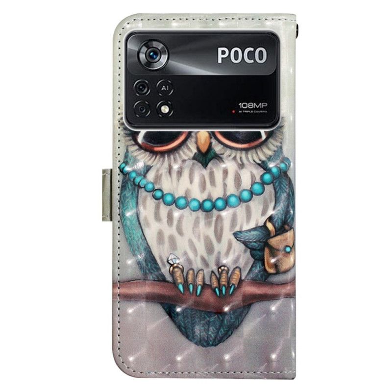 Folio Deksel Til Poco X4 Pro 5G Med Kjede Frøken Strappy Owl