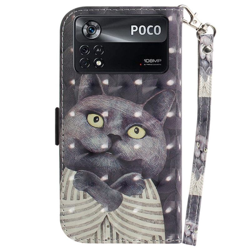 Folio Deksel Til Poco X4 Pro 5G Med Kjede Grå Strappy Cat