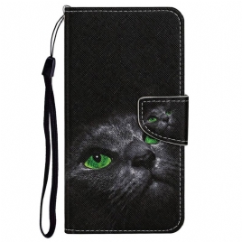 Folio Deksel Til Poco X4 Pro 5G Med Kjede Green Eyed Cat Med Stropp