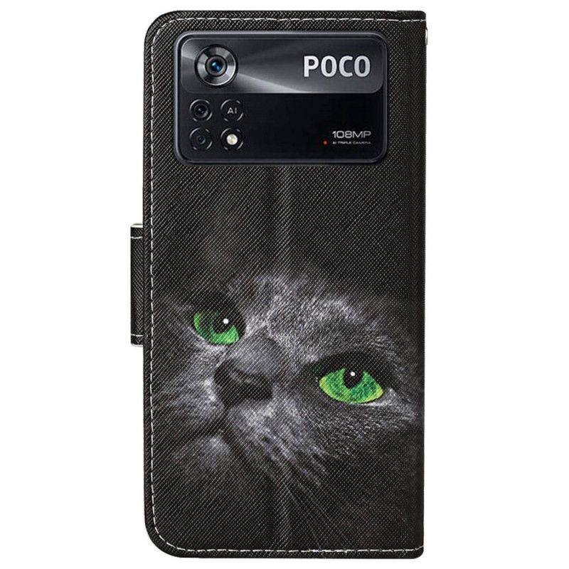 Folio Deksel Til Poco X4 Pro 5G Med Kjede Green Eyed Cat Med Stropp