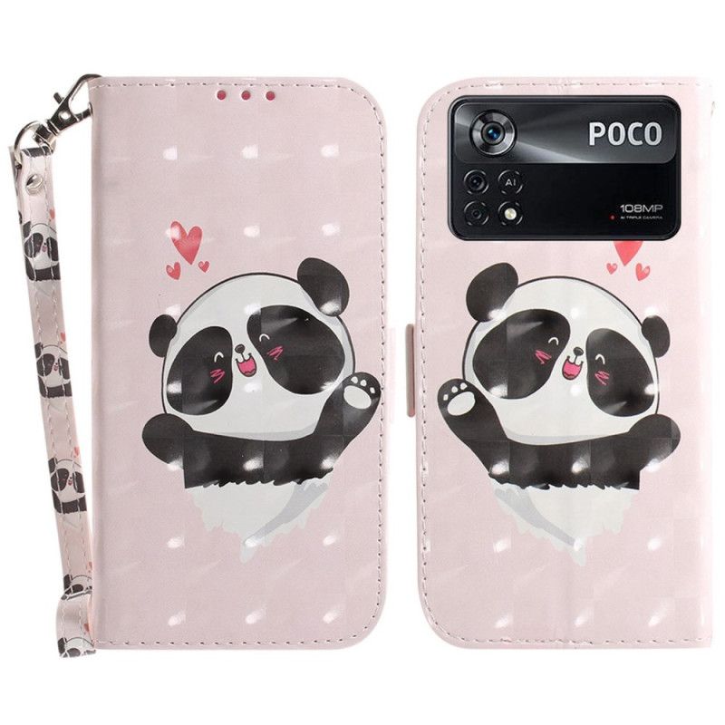 Folio Deksel Til Poco X4 Pro 5G Med Kjede Lille Panda Med Stropp