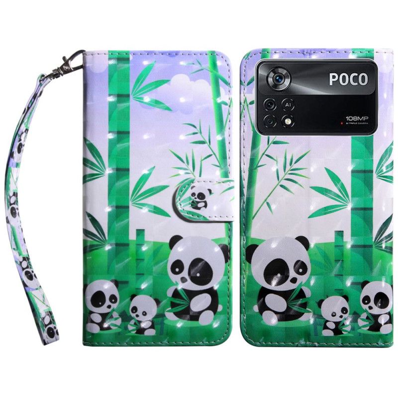 Folio Deksel Til Poco X4 Pro 5G Med Kjede Thong Panda Familie