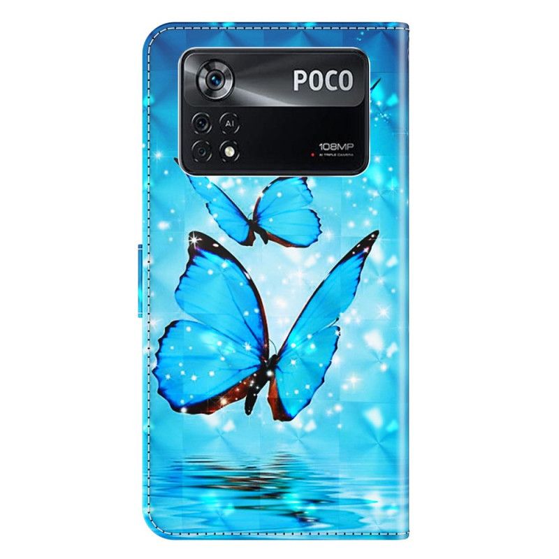Folio Deksel Til Poco X4 Pro 5G Med Kjede Thong Sommerfugler