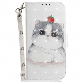 Folio Deksel Sony Xperia 10 Vi Katt Og Jordbær Med Stropp