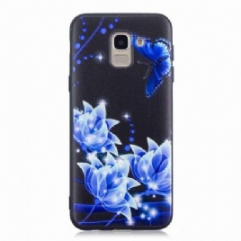 Deksel Til Samsung Galaxy J6 Sommerfugl Og Blå Blomster