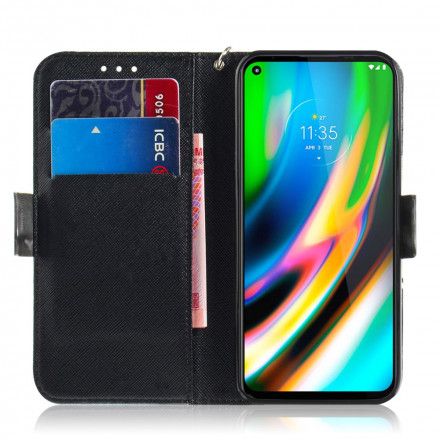 Folio Deksel Til Moto G9 Plus Med Kjede Thong Safari-dyr
