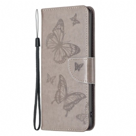Folio Deksel Til Samsung Galaxy M23 5G Med Kjede Butterflies Trykt Stropp