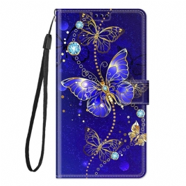 Folio Deksel Til Samsung Galaxy M23 5G Med Kjede Thong Butterflies Fan