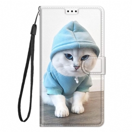 Folio Deksel Til Samsung Galaxy M23 5G Med Kjede Thong Cat Fan
