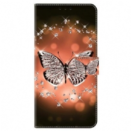 Folio Deksel Samsung Galaxy A15 Krystallsommerfugl Beskyttelse Deksel