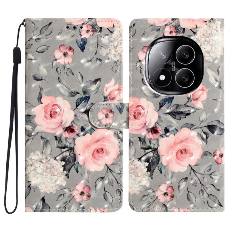 Folio Deksel Xiaomi Redmi Note 14 Pro Plus 5g Rosa 3d-blomster Beskyttelse Deksel