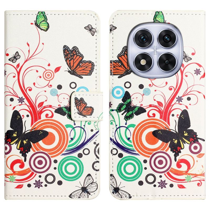 Folio Deksel Xiaomi Redmi Note 14 Pro Plus 5g Sommerfugler På Hvit Bakgrunn