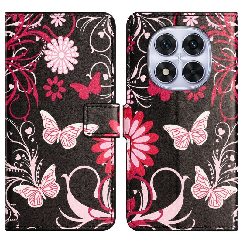 Folio Deksel Xiaomi Redmi Note 14 Pro Plus 5g Sommerfugler På Svart Bakgrunn