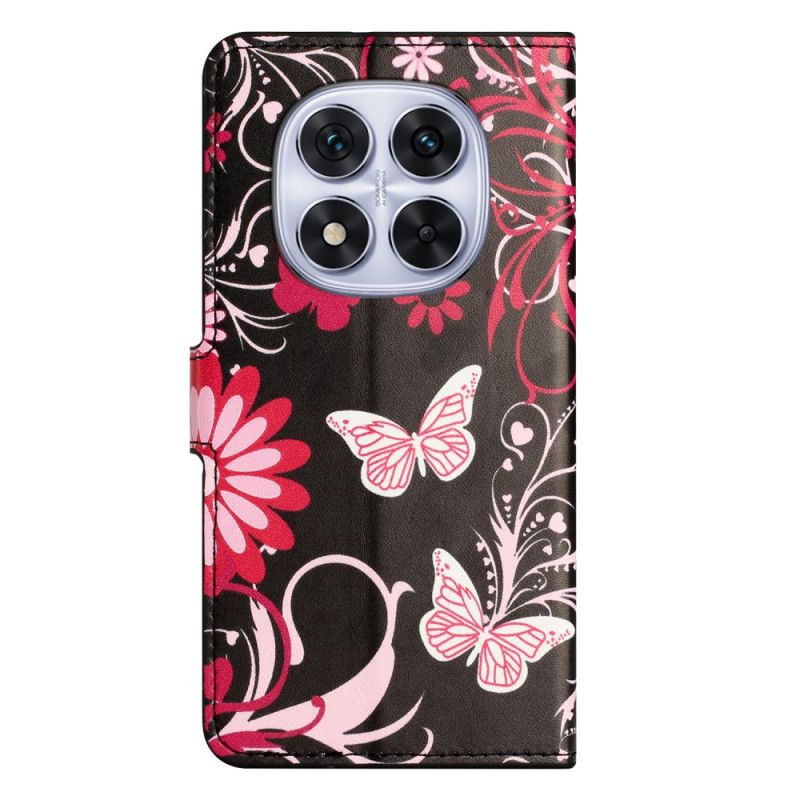 Folio Deksel Xiaomi Redmi Note 14 Pro Plus 5g Sommerfugler På Svart Bakgrunn