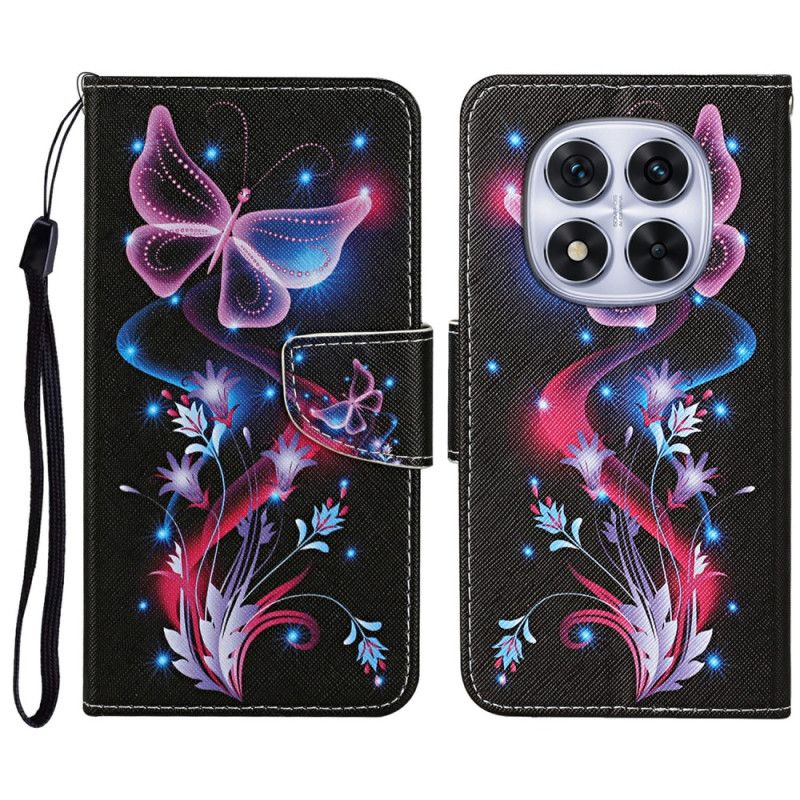 Lærdeksel Folio Deksel Xiaomi Redmi Note 14 Pro Plus 5g Mobildeksel Glødende Sommerfugler