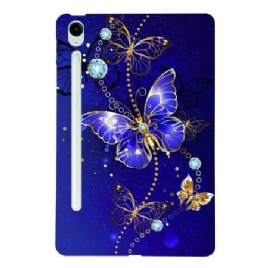 Deksel Til Samsung Galaxy Tab S10 Fe Plus Blå Og Gullsommerfugler