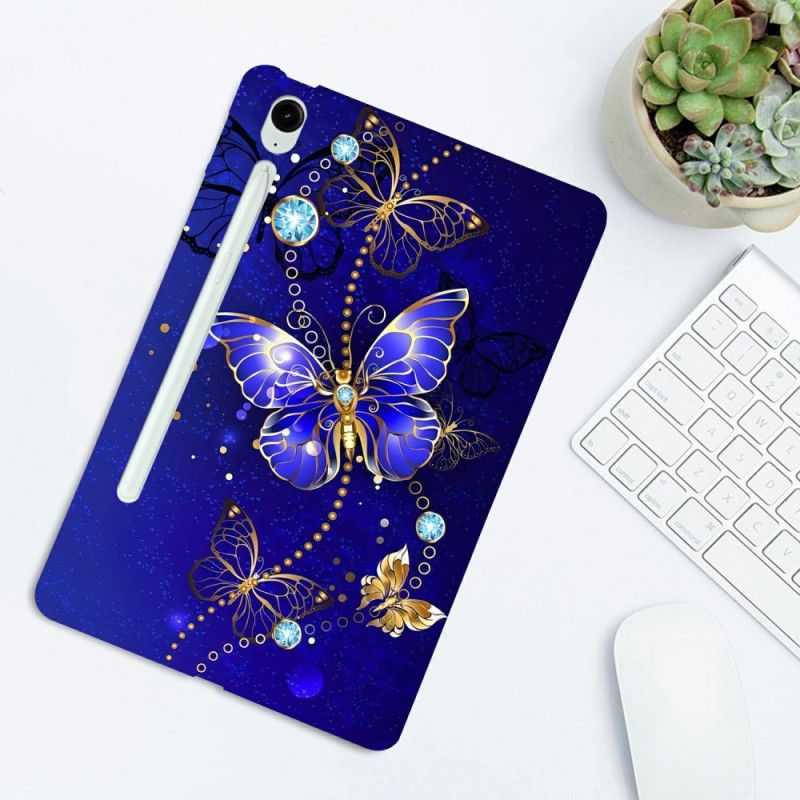Deksel Til Samsung Galaxy Tab S10 Fe Plus Blå Og Gullsommerfugler