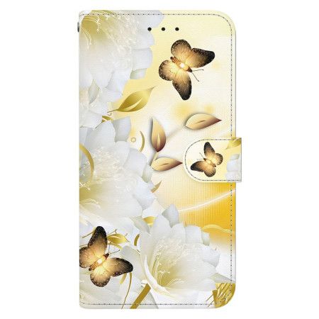 Folio Deksel Oneplus Nord 4 Gull Sommerfugler Og Blondeblomster Beskyttelse Deksel
