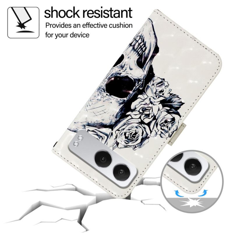 Lærdeksel Folio Deksel Oneplus Nord 4 Mobildeksel Blomsterhodeskalle