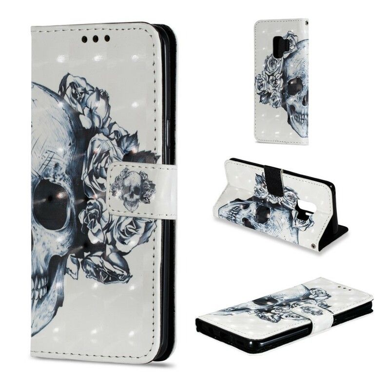 Folio Deksel Til Samsung Galaxy S9 3d Blomsterhodeskalle