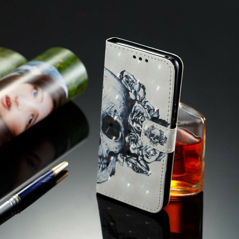 Folio Deksel Til Samsung Galaxy S9 3d Blomsterhodeskalle
