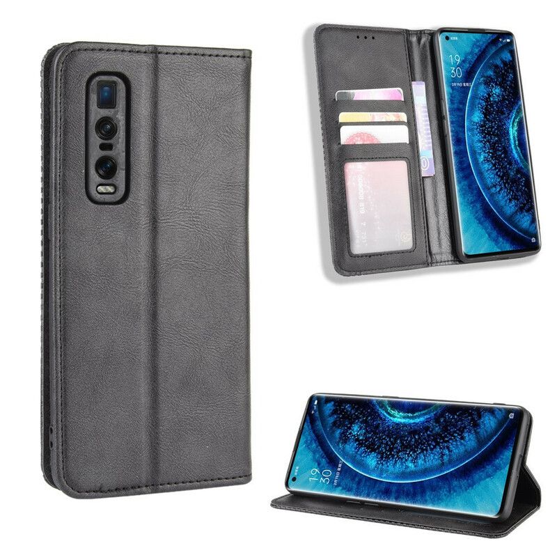 Beskyttelse Deksel Til Oppo Find X2 Pro Folio Deksel Stylet Vintage Skinneffekt