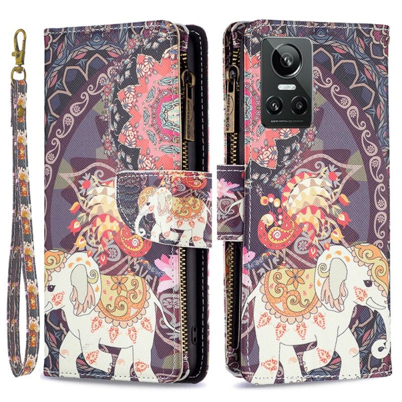 Folio Deksel Til Realme GT Neo 3 Med Kjede Thong Indisk Elefant