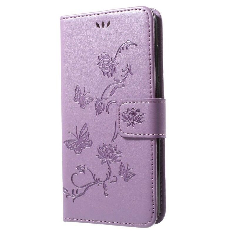 Folio Deksel Til Honor 9 Med Kjede Thong Sommerfugler Og Blomster
