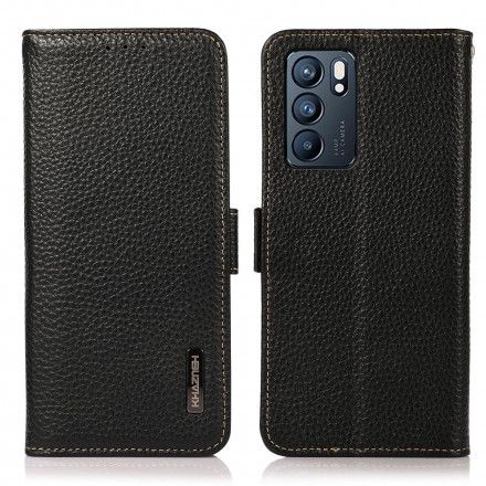 Folio Deksel Til Oppo Reno 6 5G Ekte Litchi-skinn Khazneh Rfid