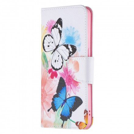 Folio Deksel Til Oppo Reno 6 5G Malede Sommerfugler Og Blomster