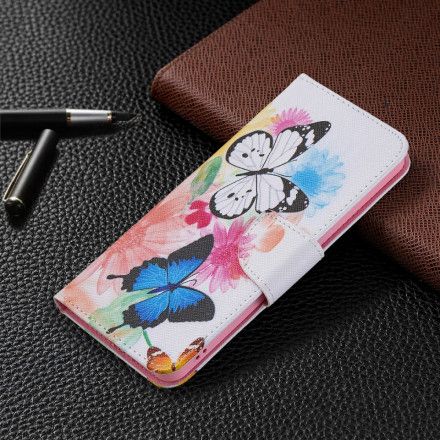 Folio Deksel Til Oppo Reno 6 5G Malede Sommerfugler Og Blomster