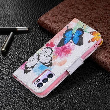 Folio Deksel Til Oppo Reno 6 5G Malede Sommerfugler Og Blomster
