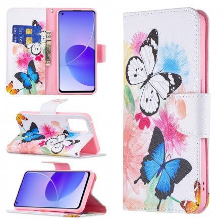 Folio Deksel Til Oppo Reno 6 5G Malede Sommerfugler Og Blomster