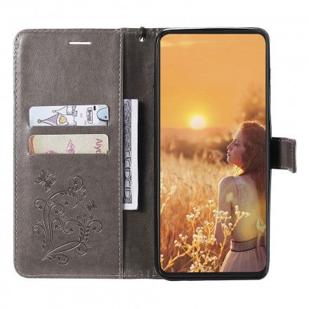 Folio Deksel Til Oppo Reno 6 5G Med Kjede Gigant Strappy Sommerfugler