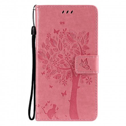 Folio Deksel Til Oppo Reno 6 5G Med Kjede Tre Og Strappy Cat