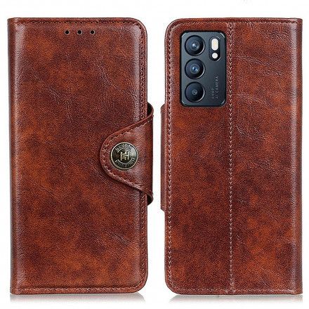 Lærdeksel Til Oppo Reno 6 5G Faux Skinnknapp Vintage