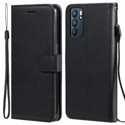 Lærdeksel Til Oppo Reno 6 5G Med Kjede Solid Color Series-rem