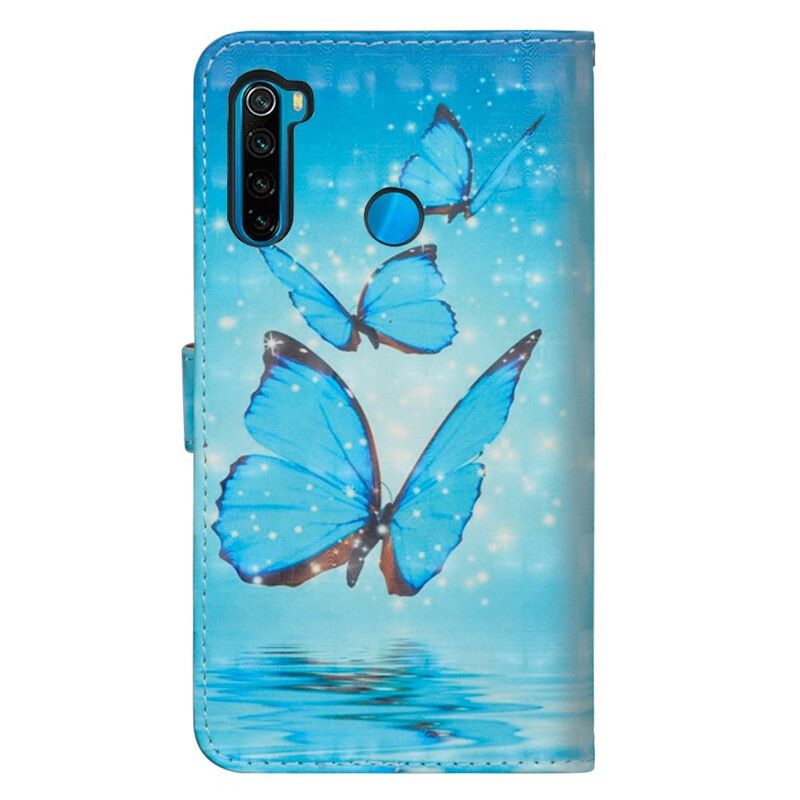 Folio Deksel Til Xiaomi Redmi Note 8T Flyende Blå Sommerfugler