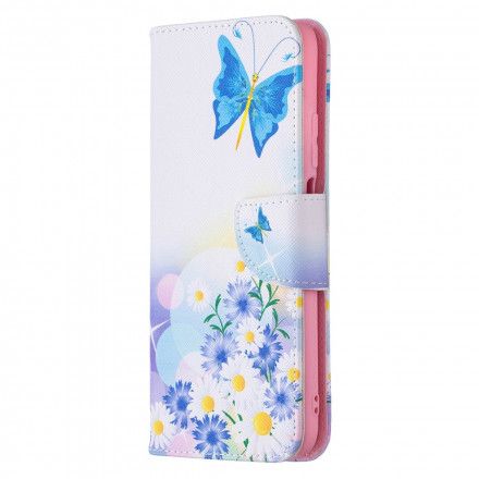 Folio Deksel Til Poco M3 Malede Sommerfugler Og Blomster