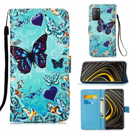 Folio Deksel Til Poco M3 Med Kjede Elsker Butterflies Strappy